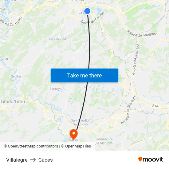 Villalegre to Caces map