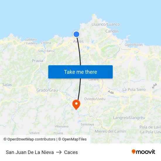 San Juan De La Nieva to Caces map