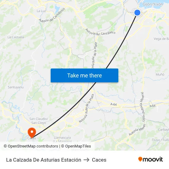 La Calzada De Asturias Estación to Caces map