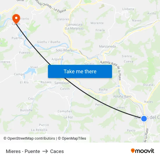 Mieres - Puente to Caces map