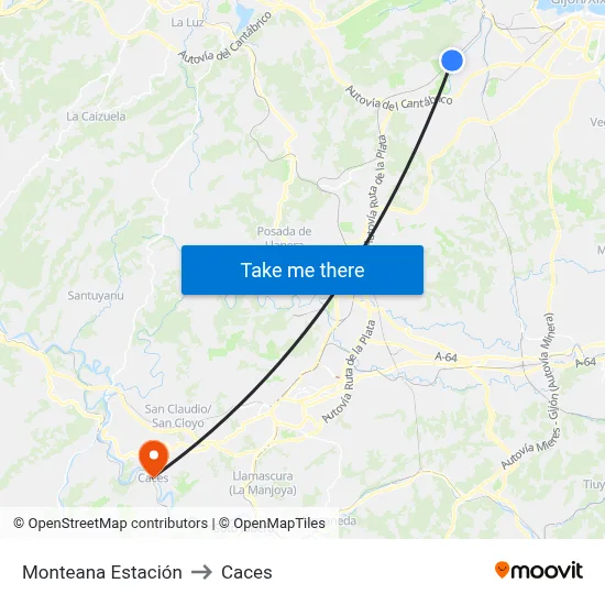 Monteana Estación to Caces map