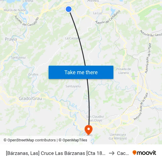 [Bárzanas, Las]  Cruce Las Bárzanas [Cta 18198] to Caces map