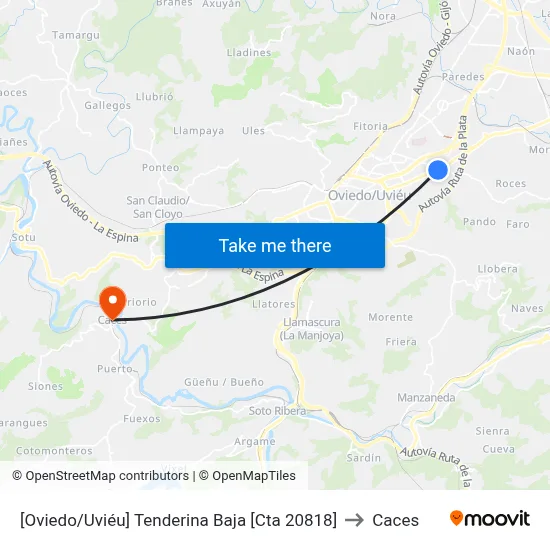 [Oviedo/Uviéu]  Tenderina Baja [Cta 20818] to Caces map
