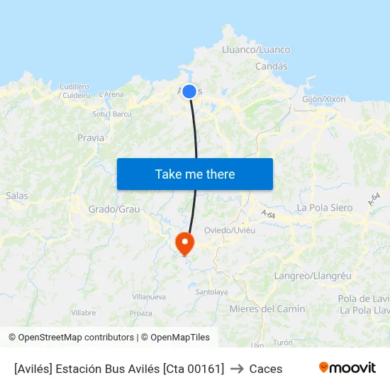[Avilés]  Estación Bus Avilés [Cta 00161] to Caces map
