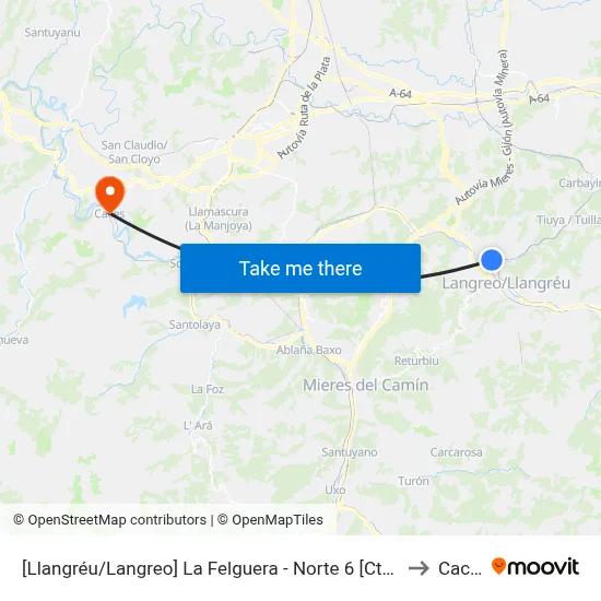 [Llangréu/Langreo]  La Felguera - Norte 6 [Cta 00415] to Caces map