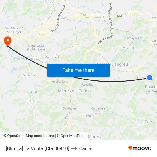 [Blimea]  La Venta [Cta 00450] to Caces map