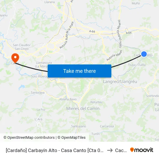 [Cardaño]  Carbayín Alto - Casa Canto [Cta 00846] to Caces map