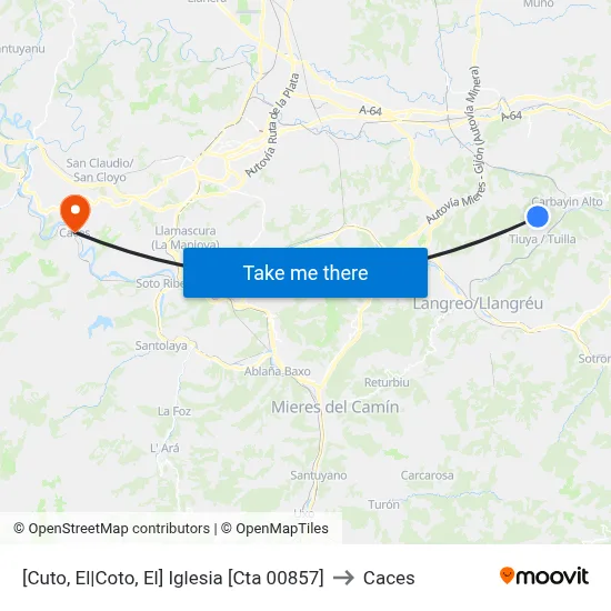 [Cuto, El|Coto, El]  Iglesia [Cta 00857] to Caces map