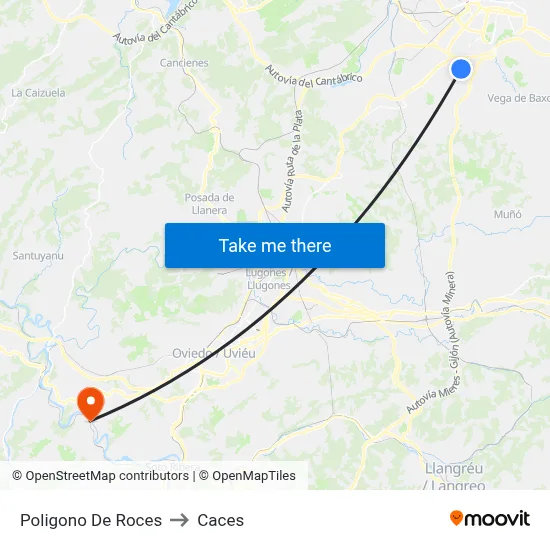 Poligono De Roces to Caces map