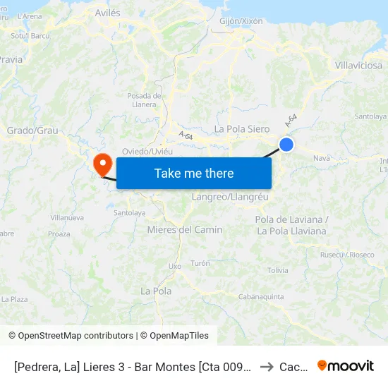 [Pedrera, La]  Lieres 3 - Bar Montes [Cta 00995] to Caces map
