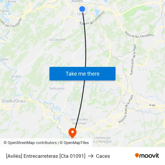 [Avilés]  Entrecarreteras [Cta 01091] to Caces map
