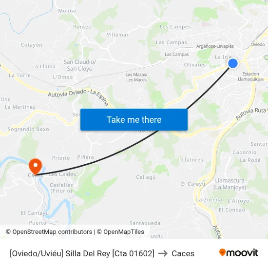 [Oviedo/Uviéu]  Silla Del Rey [Cta 01602] to Caces map