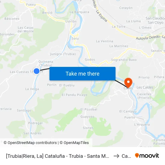[Trubia|Riera, La]  Cataluña - Trubia - Santa María [Cta 01612] to Caces map