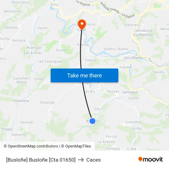 [Busloñe]  Busloñe [Cta 01650] to Caces map
