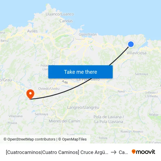 [Cuatrocaminos|Cuatro Caminos]  Cruce Argüero [Cta 01875] to Caces map