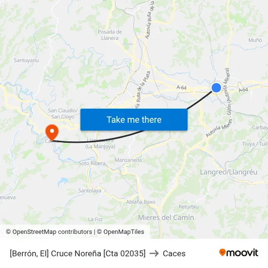 [Berrón, El]  Cruce Noreña [Cta 02035] to Caces map
