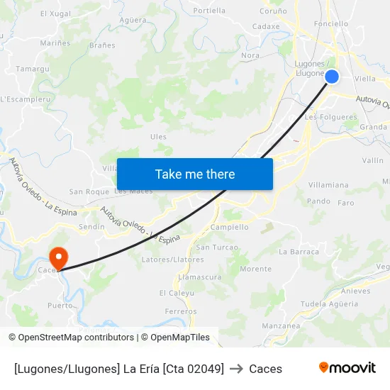 [Lugones/Llugones]  La Ería [Cta 02049] to Caces map