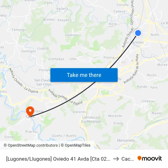 [Lugones/Llugones]  Oviedo 41 Avda [Cta 02051] to Caces map