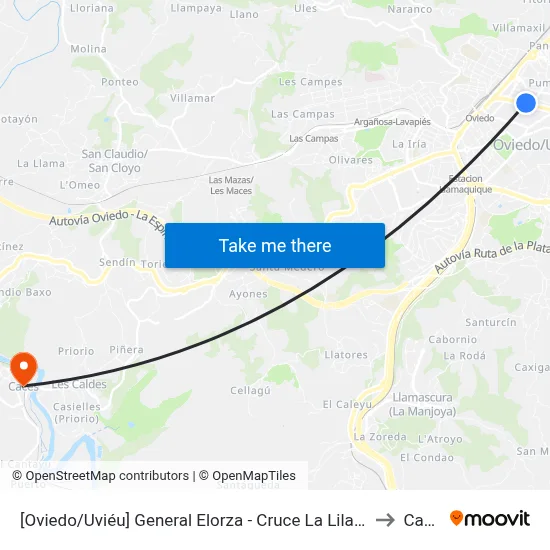 [Oviedo/Uviéu]  General Elorza - Cruce La Lila [Cta 02060] to Caces map