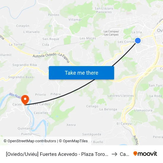 [Oviedo/Uviéu]  Fuertes Acevedo - Plaza Toros [Cta 02064] to Caces map