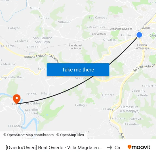 [Oviedo/Uviéu]  Real Oviedo - Villa Magdalena [Cta 02065] to Caces map