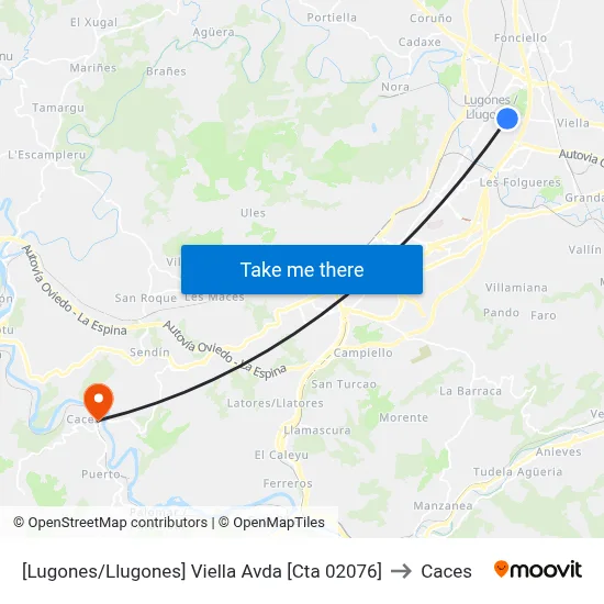 [Lugones/Llugones]  Viella Avda [Cta 02076] to Caces map