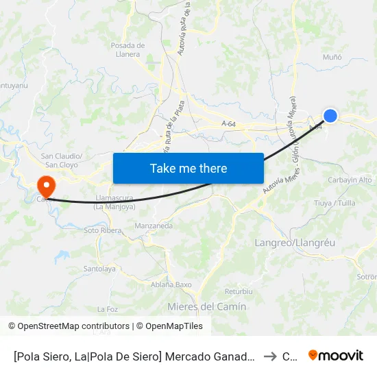 [Pola Siero, La|Pola De Siero]  Mercado Ganado - Venta La Uña [Cta 02140] to Caces map