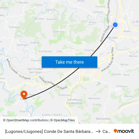 [Lugones/Llugones]  Conde De Santa Bárbara 12 [Cta 02470] to Caces map