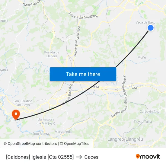 [Caldones]  Iglesia [Cta 02555] to Caces map