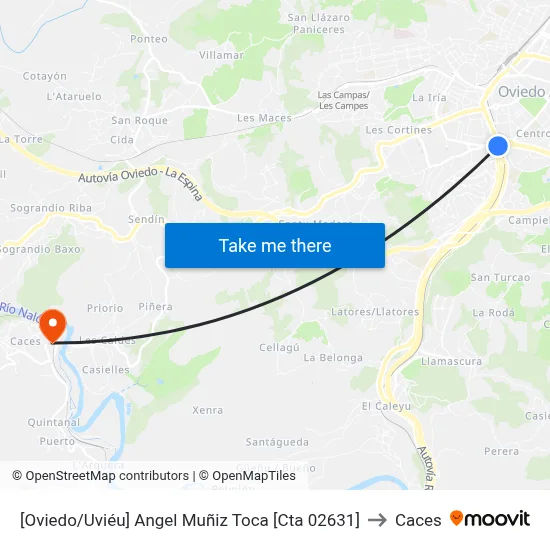 [Oviedo/Uviéu]  Angel Muñiz Toca [Cta 02631] to Caces map