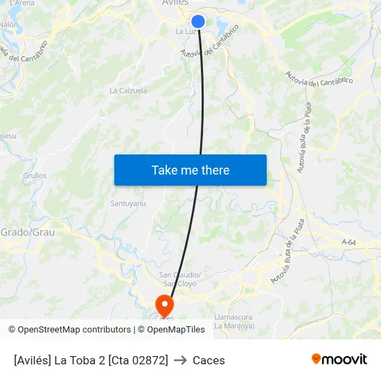 [Avilés]  La Toba 2 [Cta 02872] to Caces map