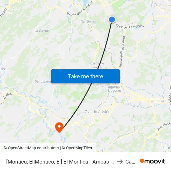 [Monticu, El|Montico, El]  El Monticu - Ambás [Cta 02938] to Caces map
