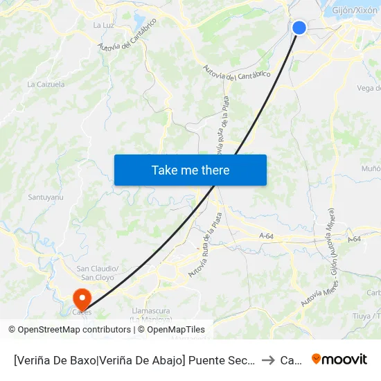 [Veriña De Baxo|Veriña De Abajo]  Puente Seco [Cta 03057] to Caces map