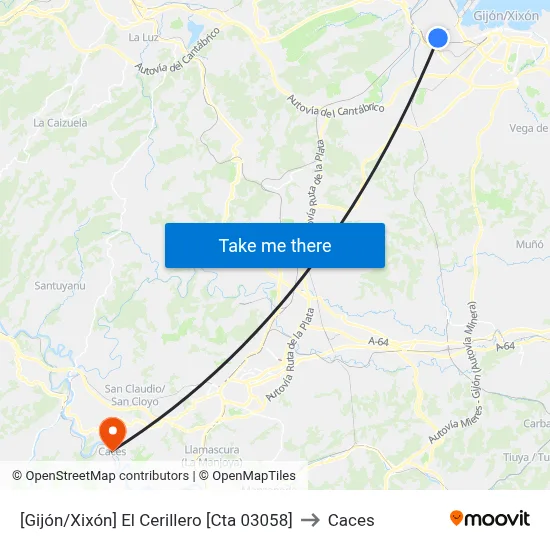 [Gijón/Xixón]  El Cerillero [Cta 03058] to Caces map
