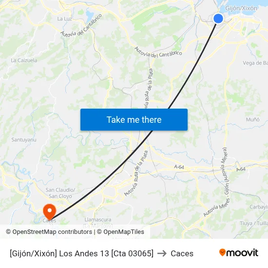 [Gijón/Xixón]  Los Andes 13 [Cta 03065] to Caces map