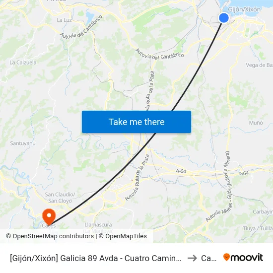 Cuatrocaminos to Caces map