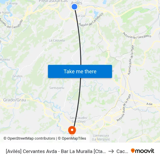 [Avilés]  Cervantes Avda - Bar La Muralla [Cta 03076] to Caces map