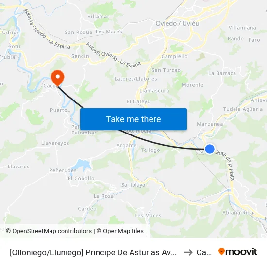[Olloniego/Lluniego]  Príncipe De Asturias Avda [Cta 03288] to Caces map