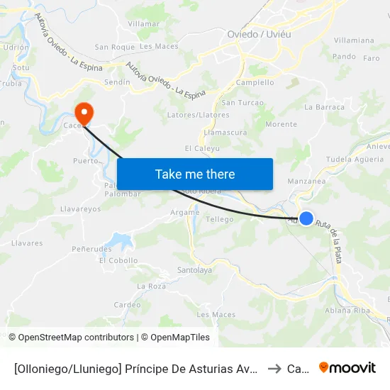 [Olloniego/Lluniego]  Príncipe De Asturias Avda [Cta 03289] to Caces map