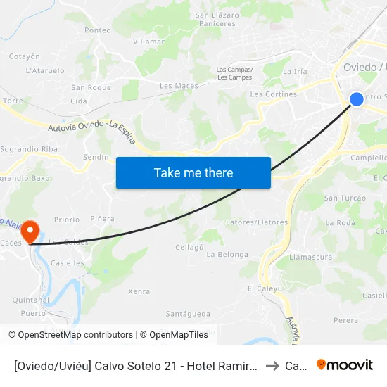 [Oviedo/Uviéu]  Calvo Sotelo 21 - Hotel Ramiro I [Cta 03365] to Caces map
