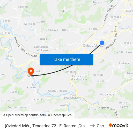 [Oviedo/Uviéu]  Tenderina 72 - El Recreo [Cta 03368] to Caces map