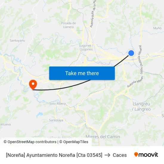 [Noreña]  Ayuntamiento Noreña [Cta 03545] to Caces map