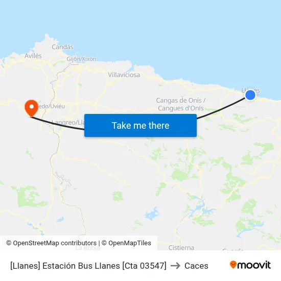 [Llanes]  Estación Bus Llanes [Cta 03547] to Caces map