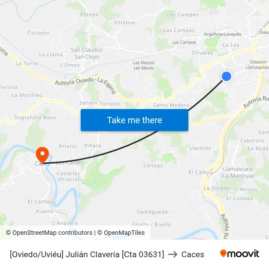 [Oviedo/Uviéu]  Julián Clavería [Cta 03631] to Caces map