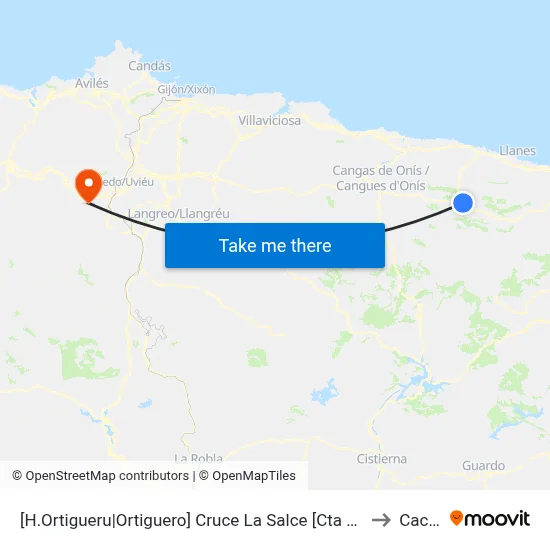 [H.Ortigueru|Ortiguero]  Cruce La Salce [Cta 03644] to Caces map