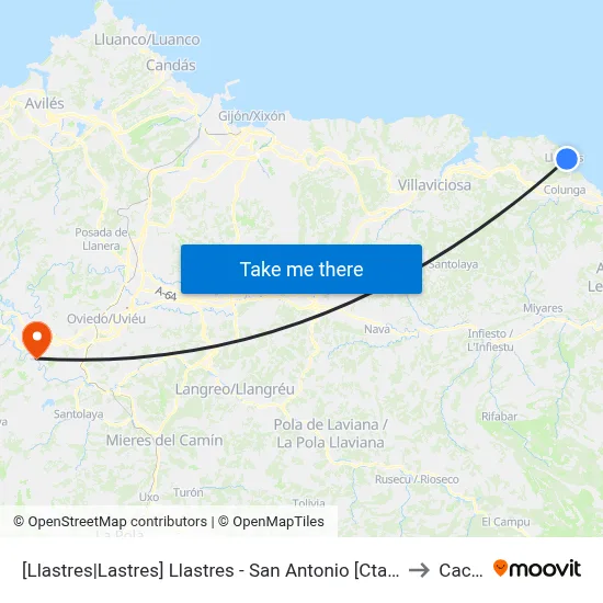 [Llastres|Lastres]  Llastres - San Antonio [Cta 03970] to Caces map