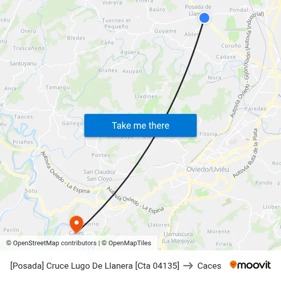 [Posada]  Cruce Lugo De Llanera [Cta 04135] to Caces map