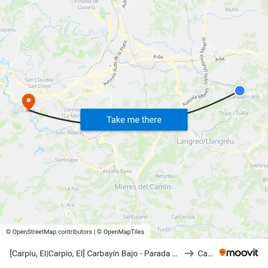 [Carpiu, El|Carpio, El]  Carbayín Bajo - Parada Taxi [Cta 04247] to Caces map