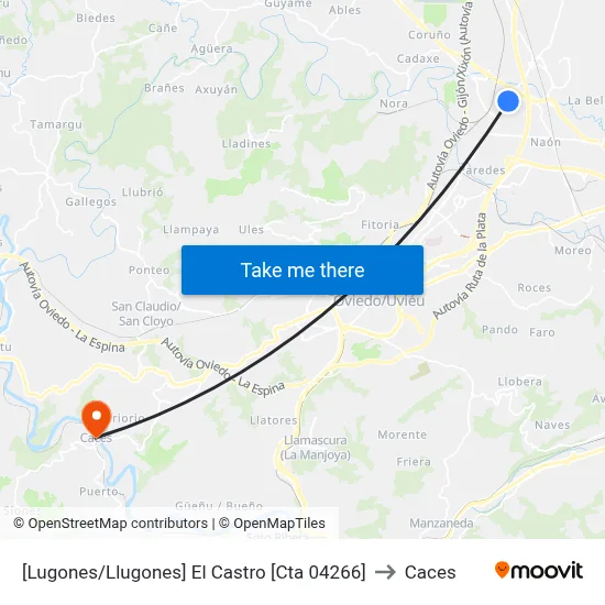 [Lugones/Llugones]  El Castro [Cta 04266] to Caces map
