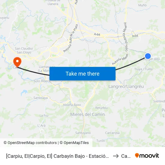 [Carpiu, El|Carpio, El]  Carbayín Bajo - Estación [Cta 04296] to Caces map